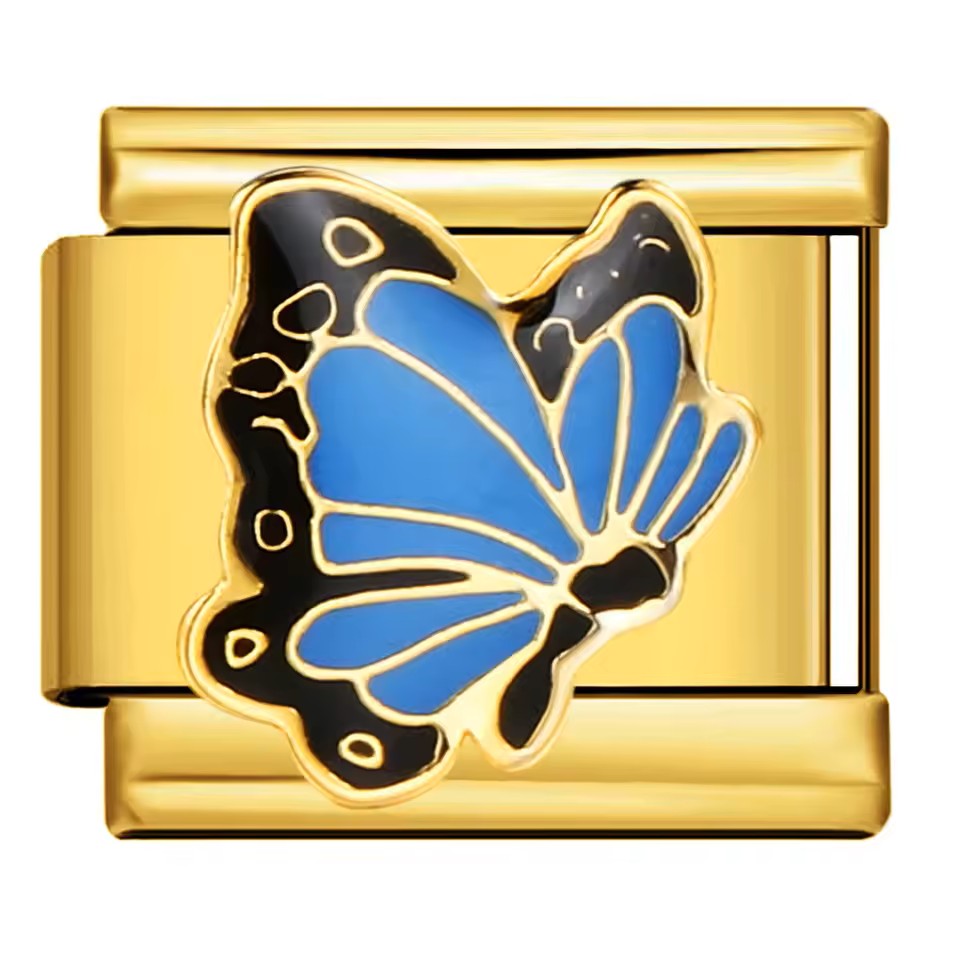 Blue butterfly on gold